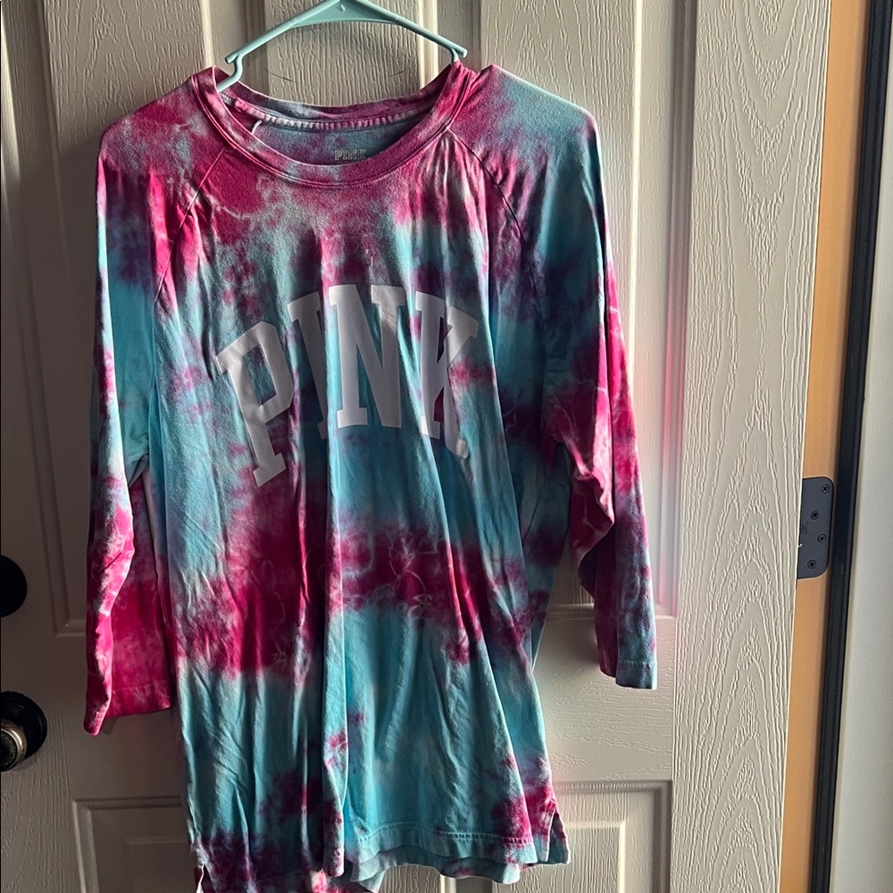 PINK Victoria's Secret Tie-Dye Long Sleeve Tee - Pink and Blue